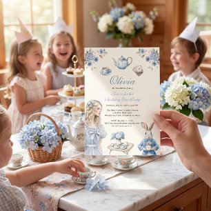 Invitación Fiesta de té en un mundo de acuarela azul