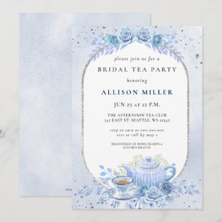 Invitación Fiesta de té floral azul rustico ducha de novia