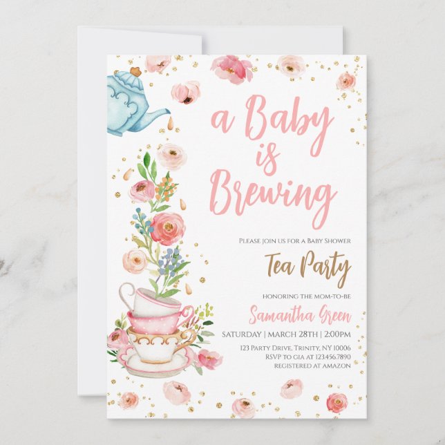 Invitación Fiesta de té floral Baby Shower (Anverso)