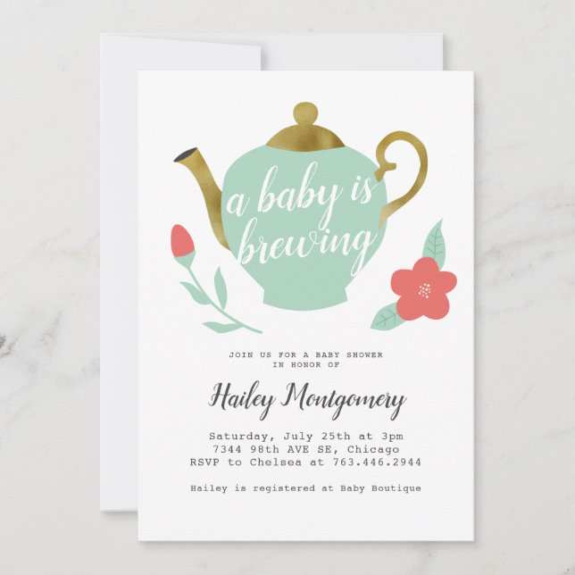 Invitación Fiesta de té floral Baby Shower bebé se está prepa (Anverso)