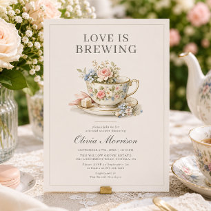 Invitación Fiesta de té floral de boda 'El amor está en ebull