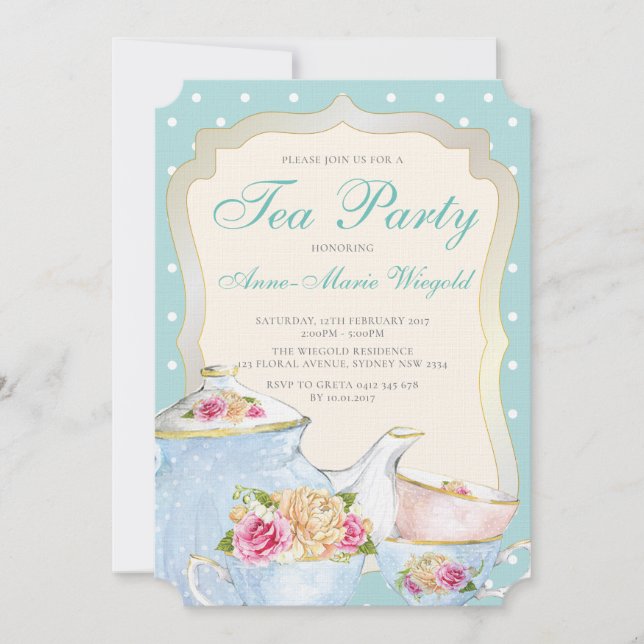Invitación Fiesta de Té Floral de Lujo Lunares (Anverso)