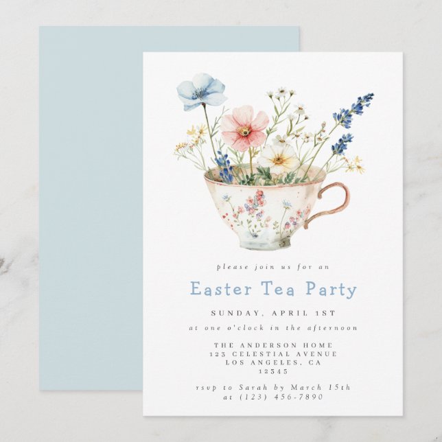 Invitación Fiesta de té floral de Pascua (Anverso / Reverso)