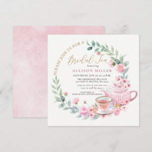 Invitación Fiesta de té floral de rosas doradas  de novia