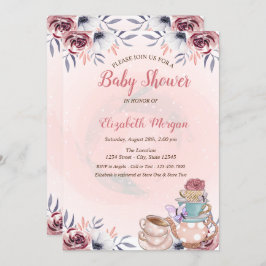 Invitación Fiesta de té floral de teapot lindo Baby Shower