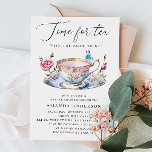 Invitación Fiesta de té floral ducha de novia con mariposa