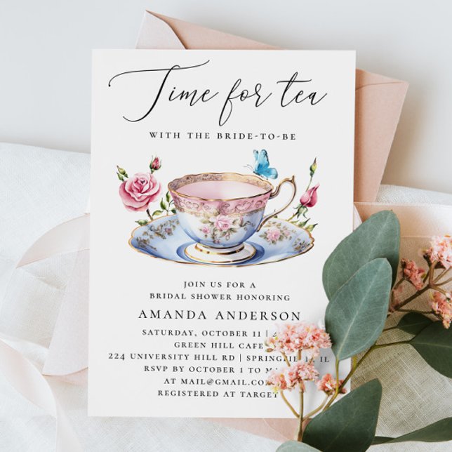 Invitación Fiesta de té floral ducha de novia con mariposa (Subido por el creador)