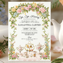 Invitación Fiesta de té floral en jardín vintage para despedi