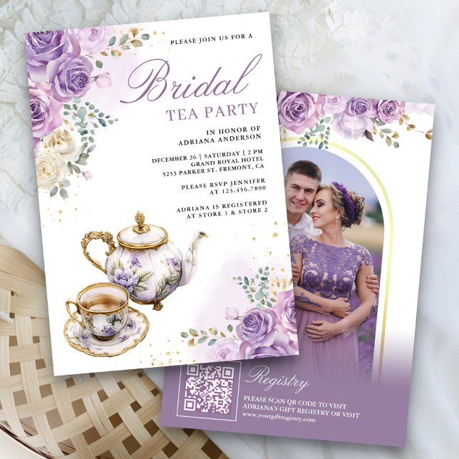 Invitación Fiesta de té floral lavanda morado despedida de so (Subido por el creador)