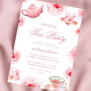 Invitación Fiesta de té floral rosa acuarela para despedida d