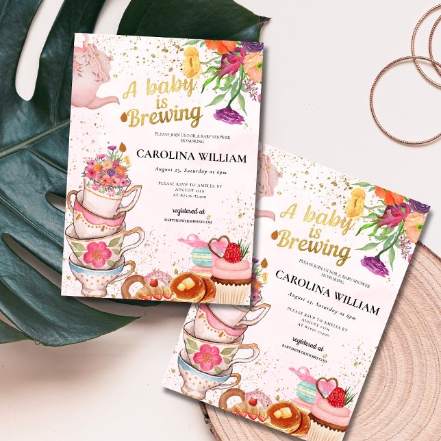 Invitación Fiesta de té floral rosa El bebé está en camino ba (Subido por el creador)
