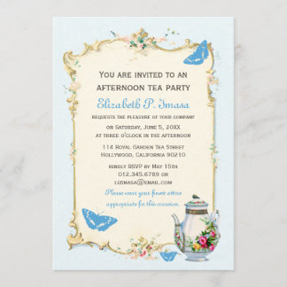 Invitación Fiesta de té francés Blue Vintage