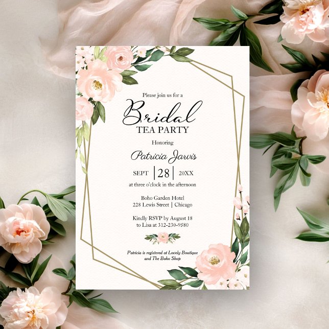 Invitación Fiesta de Té Geométrico Bridal Floral Gold de Rubo (Subido por el creador)