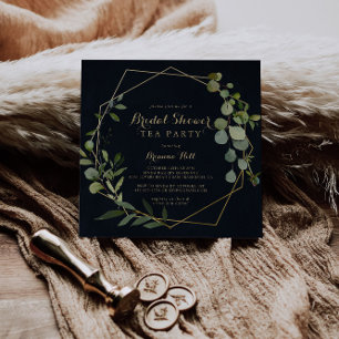 Invitación Fiesta de té geométrico oro azul verde azul de nov