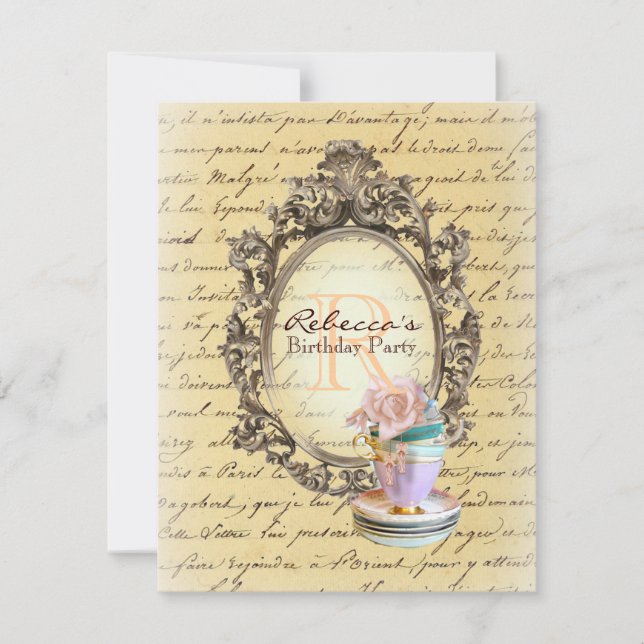 Invitación fiesta de té inglés victoriano floral (Anverso)