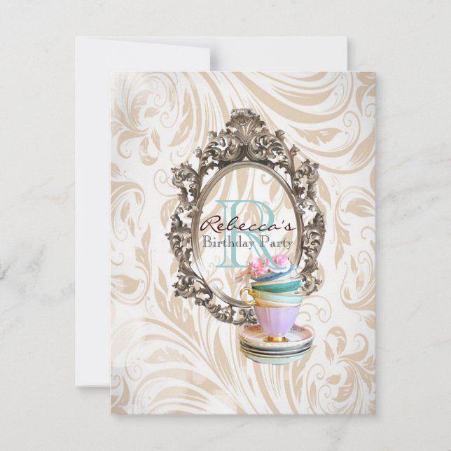 Invitación fiesta de té inglés victoriano floral (Anverso)