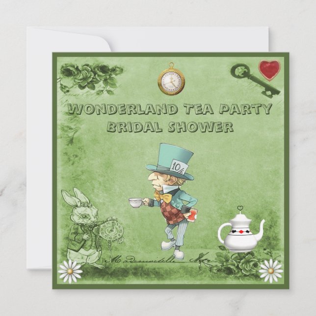 Invitación Fiesta de té loco Wonderland (Anverso)