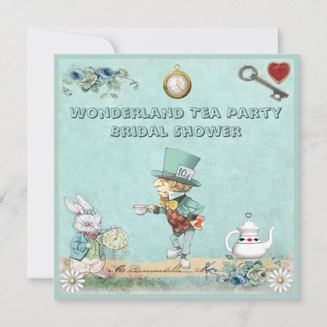 Invitación Fiesta de té loco Wonderland (Anverso)