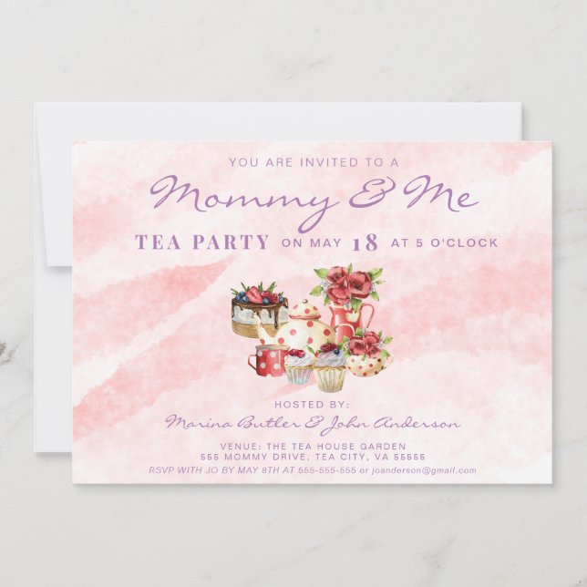 Invitación Fiesta de té mami & me pink boho (Anverso)