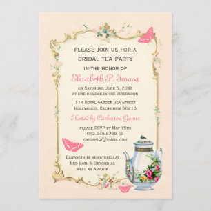Invitación Fiesta de té marital marrón rosado