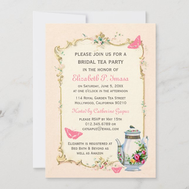 Invitación Fiesta de té marital marrón rosado (Anverso)