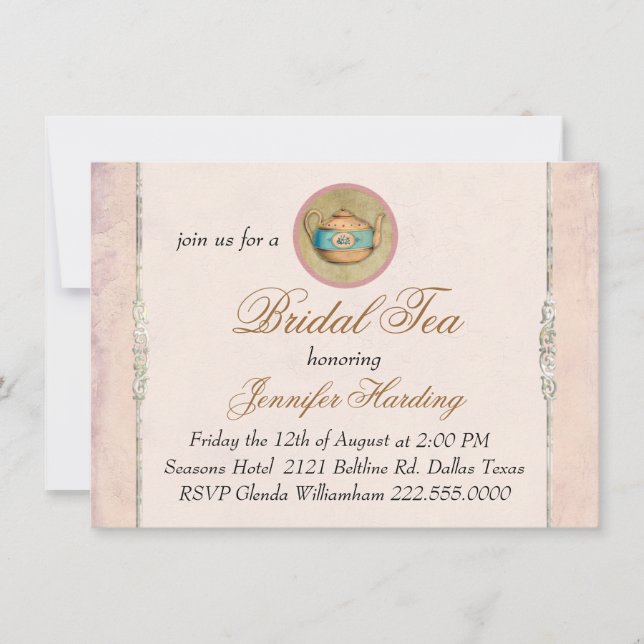 Invitación Fiesta de té marital Shabby (Anverso)