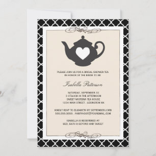 Invitación Fiesta de té negro de tetera de Moda con ducha de