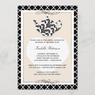 Invitación Fiesta de té negro de tetera de Moda con ducha de 