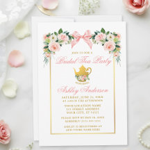 Fiesta de té nupcial con lazo floral rosa acuarela