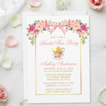 Fiesta de té nupcial con rosas en acuarela y lazo 