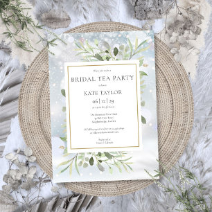 Invitación Fiesta de té nupcial con vegetación y copos de nie