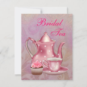 Invitación Fiesta de té nupcial de damasco rosa dorado