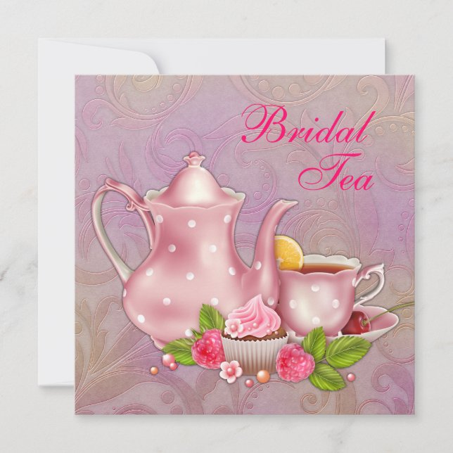 Invitación Fiesta de té nupcial de damasco rosa dorado (Anverso)
