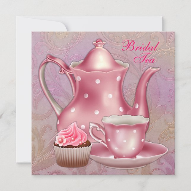 Invitación Fiesta de té nupcial de damasco rosa oro (Anverso)
