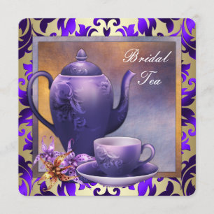Invitación Fiesta de té nupcial Elegante Orquídea Dorada Púrp