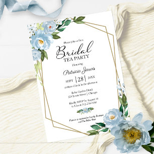 Invitación Fiesta de té nupcial floral azul polvoriento geomé