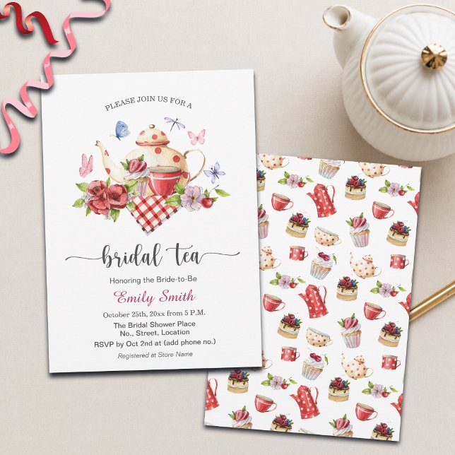 Invitación Fiesta de té nupcial flores regadera nupcial (Subido por el creador)