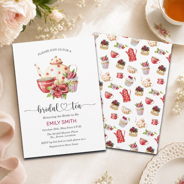Invitación Fiesta de té nupcial flores regadera nupcial (Subido por el creador)