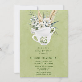 Invitación Fiesta de té nupcial pintada de verde con flores b