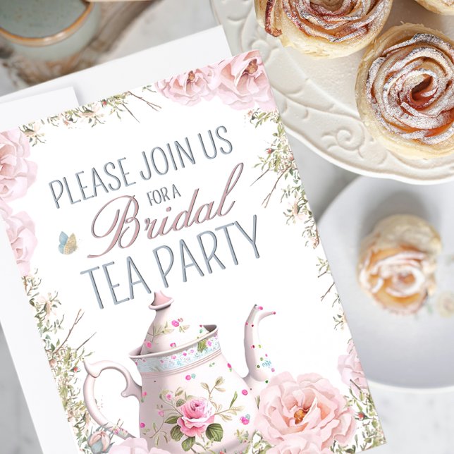 Invitación Fiesta de té nupcial Teapot Teacups Boda Brunch (Subido por el creador)