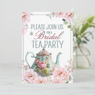 Invitación Fiesta de té nupcial Teapot Teacups Boda Brunch