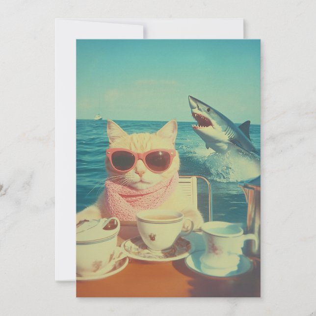 Invitación Fiesta de té oceánico de un gato elegante (Anverso)