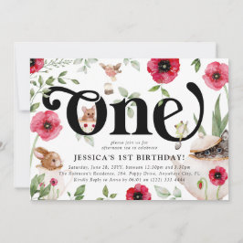 Invitación Fiesta de té "ONE", animal y floral