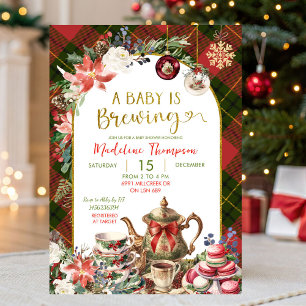 Invitación Fiesta de té para baby shower de flores de Navidad