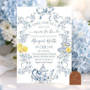 Invitación Fiesta de té para baby shower de limón y chinoiser