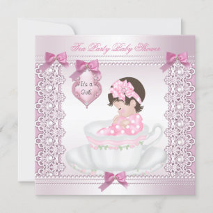 Invitación Fiesta de té para baby shower de niña linda rosa