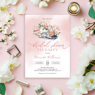 Invitación Fiesta de té para baby shower de rosas suaves y el