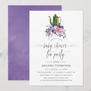 Invitación Fiesta de té para baby shower floral violeta y ros