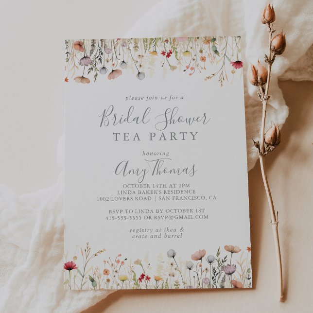 Invitación Fiesta de té para despedida de soltera boho con fl (Subido por el creador)