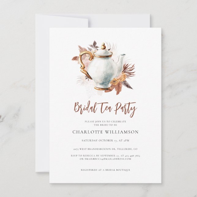 Invitación Fiesta de té para la ducha de novia con hierba de  (Anverso)